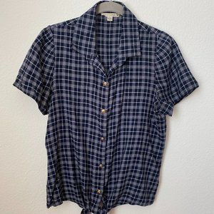 Anthropologie Paper Crown Navy Tie-front Button Down Shirt